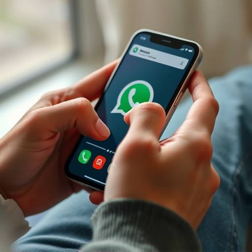 Close-up of hands navigating the WhatsApp interface on a smartphone